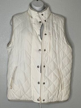 Lauren Ralph Lauren Women’s Quilted off White and Gray Vest Jacket Full Zip Snap